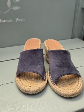 Suede Slide Wedge Sandals in Navy - Women